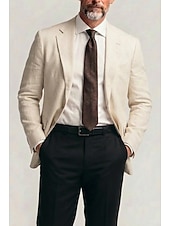 cheap Men's Classic Blazers-Men Lightweight Jacket Linen Blazer Business Work Formal Lightweight Classic Summer Spring Cotton POLY Solid Color Multiple Pockets Single Breasted Two-button Blazer Navy Blue Dark Green Chocolate