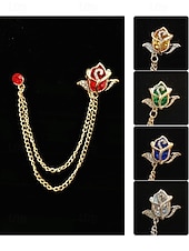 economico Matrimonio ACC-Spilla da bavero da uomo in lega con rosa e catena, accessorio per abiti da sposa e da festa, vari colori, elegante spilla floreale per occasioni formali