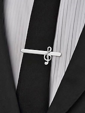 baratos Casamento ACC-Prendedor de gravata masculino em liga metálica com formato de nota musical, acessório elegante e formal para casamentos, festas e trajes de negócios, design sofisticado em prata.