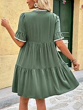 voordelige Witte jurk-Dames Mini-jurk A lijn jurk Zomerjurk Casual Dagelijks Normale pasvorm Effen Korte mouw V-hals Groen Zomer