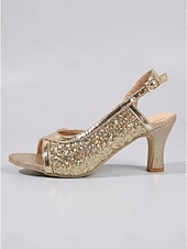 billiga 1920-talet &amp; Gatsby-eran-Damsandaler med glittriga silverpaljetter - eleganta klackskor i gatsby-stil från 1920-talet med peep toe och spegelblank finish för fester och art déco-evenemang under 20-talets heta år