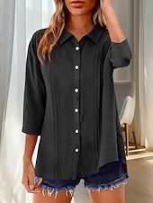 economico Camicie di Lusso-Per donna Camicia Blusa Camicia di cotone Arricciato Bottoni Tinta unica Elegante Classico Moderno Manica Lunga Colletto a Camicia Top Regolari Quotidiano Ferie Uscire Nero Bianco Giallo Rosa Vino