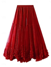 cheap Party Skirts-Women's Vacation Skirt Elegant Fashion Cute Casual Maxi Mid Rise Skirts Plain Elastic Waist Layered Mesh Micro-elastic Daily Vacation Apricot Black Pink Wine Summer