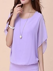 abordables camisetas-Mujer Camiseta Retazos Plano Casual Manga Corta Cuello Barco Tops regulares Diario Noche Fin de semana Negro Blanco Rojo Azul Real Morado Verano Primavera