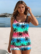 preiswerte Tankinis-Damen Badeanzug Tankini Zweiteilig Hohe Taillenlinie Bademode Rückenfrei Urlaub Strandbekleidung Ombre Grafik U-Ausschnitt Ärmellos Badeanzüge