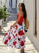 ieftine Rochii de absolvire-Pentru femei Rochii Midi Rochie de absolvire Rochie leagăn Rochie de vară Rochie Slip Modă În aer liber Concediu Dată Fit regulat Leopard Floare Fără manșon Curele de Negru Alb Roșu-aprins Roșu