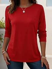 economico T-shirt semplice-Per donna Maglietta Blusa Tinta unica Semplice Elegante Classico Manica Lunga Girocollo Top lunghi Quotidiano Uscire Abbigliamento mare Blu Nero Bianco Giallo Rosa Primavera Autunno