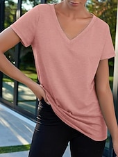 economico T-shirt semplice-Per donna Maglietta Semplice Moda Elegante Classico Manica Corta Scollo a V Top Regolari Quotidiano Uscire Weekend Bianco Rosa Vino Blu marino Albicocca Estate Primavera