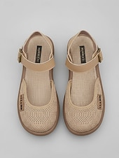 economico Ballerine da donna-Sandali Mary Jane da donna beige in rete – sandali traspiranti e leggeri con cinturino regolabile, scarpe estive casual per viaggi, giardino e uso quotidiano