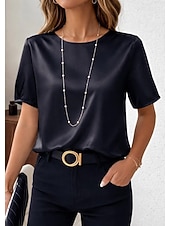 economico T-shirt semplice-Per donna Top in raso Maglietta Tinta unica Elegante Casual Manica Corta Girocollo Top Regolari Quotidiano Uscire Nero Rosa Rosso Verde Albicocca Estate Primavera