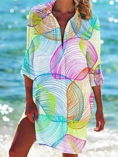 tanie Bluzki Art&amp;Design-Damska sukienka koszulowa z nadrukiem rozgwiazdy, plażowa, zapinana na guziki, z długim rękawem i kieszenią, na co dzień – letnie wakacje