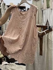 tanie Koszule-Damskie Koronkowa koszula Jednokolorowe Elegancja Bohema Urlop Bez rękawów Półgolf Długie topy Codzienny Święto Weekend Czarny Biały Rumiany róż Jasnobrązowy Khaki Lato Wiosna