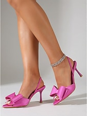 Недорогие Мать невесты/жениха-Женские фиолетовые босоножки на высоком каблуке с бантом для гостей на свадьбе — элегантные босоножки с ремешками, идеально подходящие для мам, посещающих городские свадьбы.