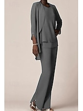 preiswerte Hosenanzüge für Mama-Overall Hosenanzug Bodenlang Brautmutterkleid Dreiviertelarm V Ausschnitt Elegant Hochzeitsgast Chiffon mit Rüschen