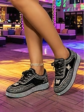 economico Sneakers da donna-sneakers con plateau e strass da donna - scarpe alla moda in velluto nero per le feste notturne