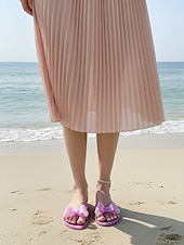 tanie Sandały typu slide-Damskie klapki plażowe w kolorze słodkiego różu - romantyczne, duże sandały z kokardą i wygodną, płaską podeszwą na letnie wakacje i wypady na tropikalne wyspy &amp;swobodny strój wypoczynkowy