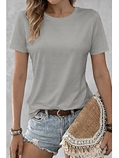 お買い得  プレーンTシャツ-女性用100%コットンTシャツソリッドカラークラシックカジュアル半袖クルーネックレギュラーTシャツデイリー外出用明るいオレンジティールブラックホワイトピンク夏春