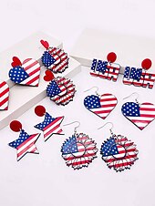 cheap Accessories-Women's Acrylic Patriotic Dangle Earrings, Multi-Style Sunflower, Star and Heart American Flag Earrings for USA 250th Anniversary, Independence Day, Casual Wear, Travel and Vacation Styling