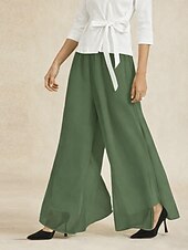  Damen Weites Bein Elegant Volle Länge Mittlere Taille Einfarbig Dehnbar Täglich Arbeit Alltagskleidung Schiefergrün Sommer Frühling Herbst