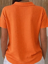 זול חולצות חלקות-חולצת טוניקה ופל לנשים עם כפתורים חלקה וינטאג' מסוגננת קלאסית קצרה שרוולים צוואר עגול עליוניות ארוכות יומיות כחול ורוד כתום כחול בהיר קיץ אביב