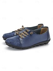 preiswerte Damenschnürschuhe-Dunkelblaue Damen-Loafer aus echtem Leder mit Gummiband – lässige Slipper mit weicher Gummisohle für Alltag und Reisen