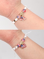 Недорогие Аксессуары-Набор женских браслетов из разных материалов, различные стили, подвески с патриотическим флагом США, регулируемые ремешки, идеально подходит для празднования 250-летия США, Дня независимости и повседневной носки.