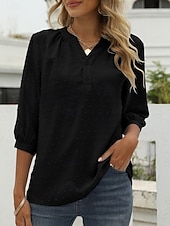 abordables Blusas Sencillas-Mujer Blusa Botones Color sólido Elegante Casual Manga 3/4 Escote en Pico Tops regulares Diario Azul Piscina Verde salvia Negro Blanco Rosa Verano Primavera Otoño