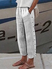 cheap Luxury Bottoms-Women's Cotton Pants Tapered pants Chinos Cropped Pants Fashion Streetwear Ankle-Length High Waist Striped Pocket Elastic Waistband Comfy Soft Comfortable Outdoor Street rice white Black Pink Green