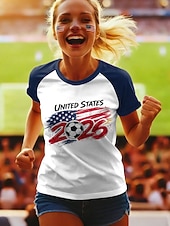  World Soccer Match 2026 Women's T Shirt Print Graphic Letter Stylish Classic Casual Short Sleeve Crew Neck Regular Tops Daily Blue Red Green Summer Spring