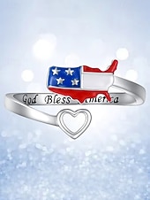  Damesring van legering met patriottisch open ontwerp, verstelbare vingerring met hartvormige afbeelding van de Amerikaanse kaart, perfect voor de viering van 250 jaar Amerika, Onafhankelijkheidsdag en dagelijks gebruik.