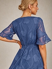  Pentru femei Rochii Midi Rochie A line Gril pe Kamado Casual Cu Mâneci Largi Invitat la nunta Petrecere cu cocktail Fit regulat Culoare solidă Floral Simplu Manșon scurt În V Wedgewood Vară Primăvară