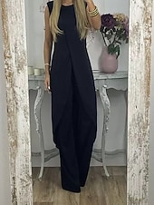 abordables Ensembles chemisiers pour femmes-Women's Pants Sets Sleeveless Round Neck Plain Ruched Patchwork Elegant Fashion Streetwear Casual Daily Outdoor Black Red Purple Summer Loose Fit