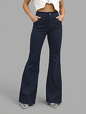 cheap Women's Flare Pants-Women's Flare Vacation Fashion Streetwear Full Length High Waist Comfy Soft Micro-elastic Vacation Formal Street Blue Army Green Wine Black Fall Regular Fit