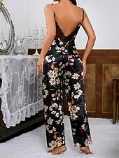 preiswerte Damen Nachthemden und Sleepshirts-Damen Schlafanzug Schlafanzug Set Einfach Lässig Einfarbig Spitze Elastischer Bund Hose Täglich Heim Urlaub Ärmellos Träger Schwarz Rosa Rote Beige Sommer Frühling Normale Passform
