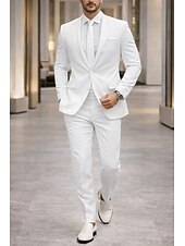 Недорогие Свадебные костюмы-Мужской Смокинги Костюмы для вечеринок Повседневные Свадьба Белый Костюм Лацкан с тупым углом Формальная Однотонный Приталенный крой Набор из 2 предметов Однобортный с 3 пуговицами