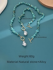 abordables Collier pour femme-Ensemble collier et bracelet pour femme, perles d'imitation et perles turquoise, multicolore, style bohème, parfait pour les vacances, les voyages, le quotidien et les tenues décontractées.