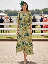 رخيصةأون فساتين متنوعة-A-الخط طول الكعب فستان رسمي فساتين متنوعه أنيق نصف كم رقبة عالية مدورة زفاف حفلة كوكتيل قماش الجاكار مع شريطة