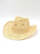 Χαμηλού Κόστους Ανδρικά καπέλα-Ανδρικό ψάθινο καουμπόικο καπέλο western σε πολλά χρώματα, υφαντό καλοκαιρινό καπέλο ηλίου για διακοπές στην παραλία, ρούχα western στυλ, ρούχα σε θέρετρα και καλοκαιρινά πάρτι