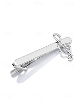 baratos Casamento ACC-Prendedor de gravata masculino em liga metálica com formato de nota musical, acessório elegante e formal para casamentos, festas e trajes de negócios, design sofisticado em prata.