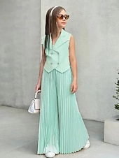 economico Completi per bambine-2 Pezzi Bambini Ragazze Tinta unica Arricciato Camicia &amp; Pantaloni Impostato Senza Maniche Moda Casuale Dai 4 anni in su Estate Rosa scuro Bianco Rosa