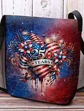  Damen-Umhängetasche aus beflocktem Polyester mit verstellbarem Riemen, patriotisches Design zum 250. Jahrestag und Unabhängigkeitstag, perfekt für den Alltag und amerikanische Feierlichkeiten