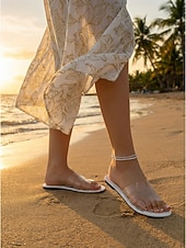 billiga Kvinnor-Färgglada gula strandtofflor för kvinnor - eleganta platta sandaler i genomskinlig PVC med H-remmar för tropiska semestrar och öresor &amp;sommarkläder vid poolen