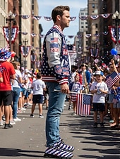  Herrskor med stickade USA-flaggor – lätta, andningsbara snörskor, patriotiska stjärnor &randig stil för självständighetsdagen, parader, utomhuspromenader &vardagskläder