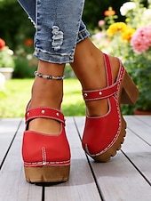 cheap Mary Jane Pumps-Women's Chunky Mary Jane Heels – Brown Platform High Heels with Adjustable Strap for Casual Wear, Office &amp; Garden Party Shoes