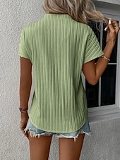 economico T-shirt semplice-Per donna Maglietta A strisce Semplice Moda Elegante Classico Manica Corta Scollo a V Top Regolari Quotidiano Uscire Weekend Blu Verde salvia Bianco Rosa Verde Estate Primavera