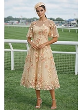 abordables Longueur du plancher-Ligne A Robe Longueur cheville Longueur thé Robe Maxi Robe de Soirée Robe de Cocktail Robe de Mère de Mariée  Manche Courte Demi Manches Col ras du cou Col Illusion Élégant ancien Luxueux Formel robe
