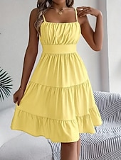cheap Plain Dress-Women's Knee Length Dress Sundress Casual Dress Slip Dress Elegant Fashion Modern Outdoor Vacation Going out Regular Fit Plain Sleeveless Straps Black Yellow Pink Purple Summer Spring