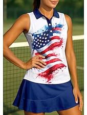baratos Camisa Feminina-Dia da Independência Mulheres Bandeiras Tops Camisa Esportiva Camisa polo de caminhada Regata Sem Manga Floral Botões UPF50+ Resistente a UV Elasticidade Alta Pavio Humido Respirável Voleibal Tênis