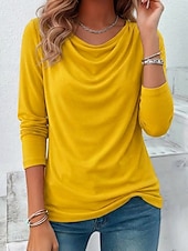 abordables T-shirt uni-Femmes Haut d'épissage en dentelle Chemisier Élégant Mode manche longue Col Bénitier Hauts Réguliers Quotidien Tenue de soirée Sortir Bleu Noir Jaune Rouge Violet Printemps Automne