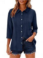 economico Camicie di Lusso-Per donna Camicia Blusa Camicia di cotone Arricciato Bottoni Tinta unica Elegante Classico Moderno Manica Lunga Colletto a Camicia Top Regolari Quotidiano Ferie Uscire Nero Bianco Giallo Rosa Vino